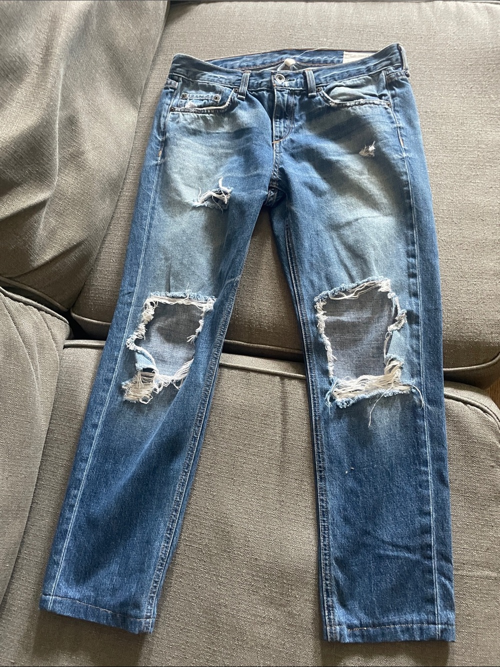 Rag & Bone Boyfriend Distressed Blue Jeans